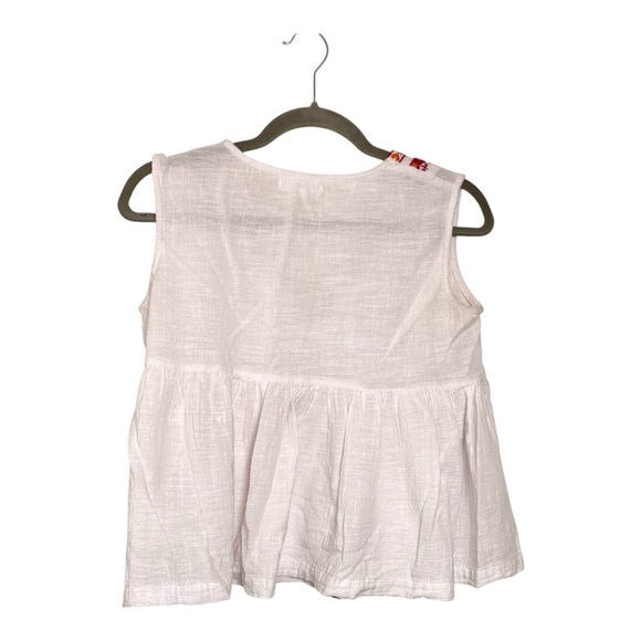 THML White Pink Orange Embroidered Tassel Boho Peplum Top Preppy Hippie Small - Picture 3 of 6